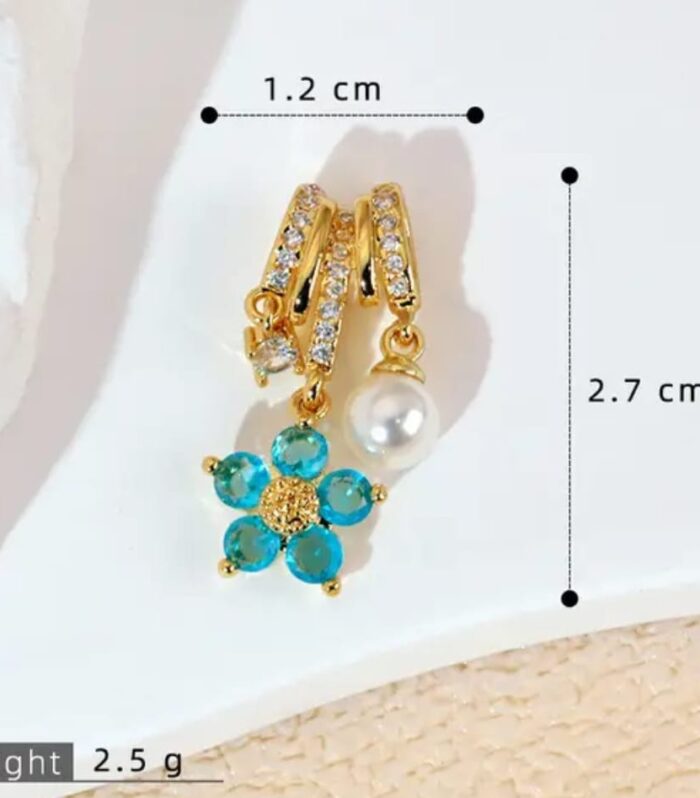 Blue Crystal Flower & Pearl Drop Earrings – A Fusion of Grace, Sparkle, and Modern Sophistication