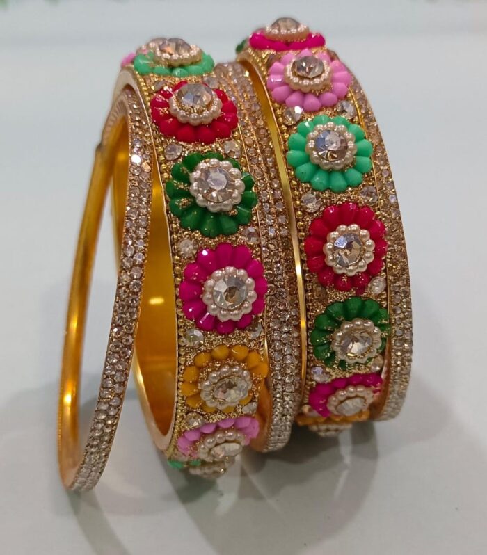Vibrant Floral Stone Bangles – A Fusion of Color and Elegance